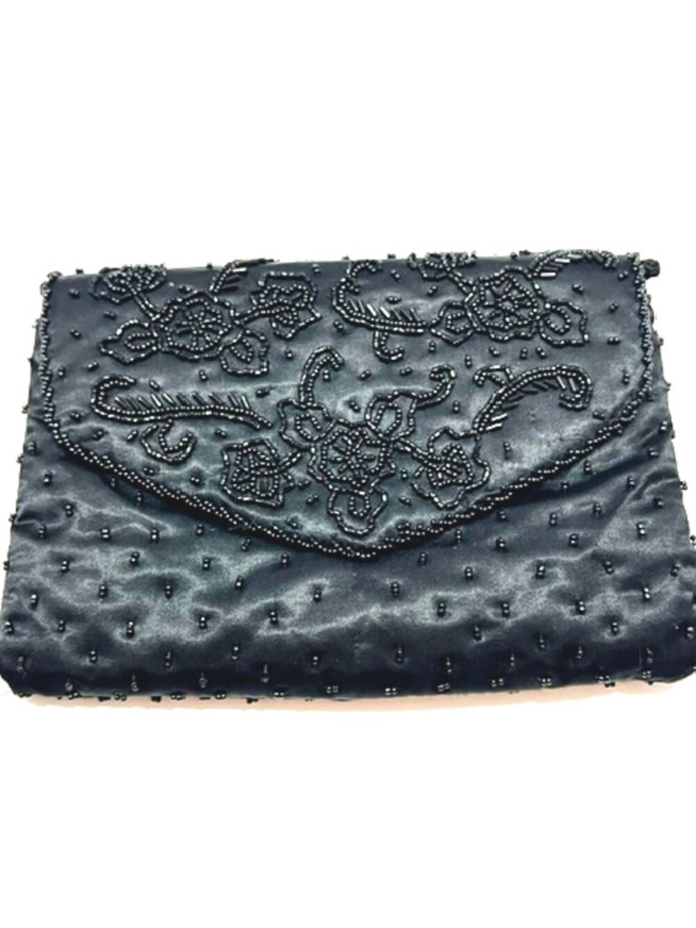 La Regale LTD Black Beaded Satin Evening Bag Vintage EUC